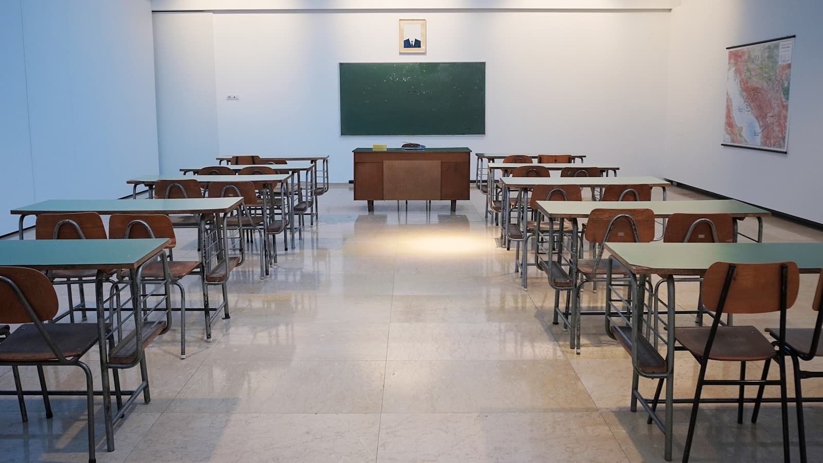 Bright, empty modern classroom