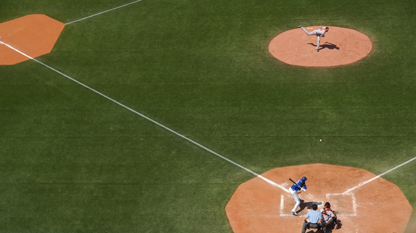 Aerial view of a baseball game in progress